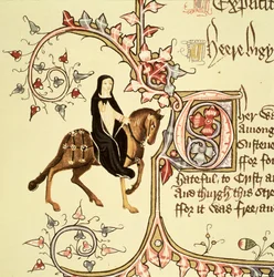 La Prieure (détail) des Contes de Canterbury, par Geoffrey Chaucer, manuscrit Ellesmere, édition fac-similé, 1911